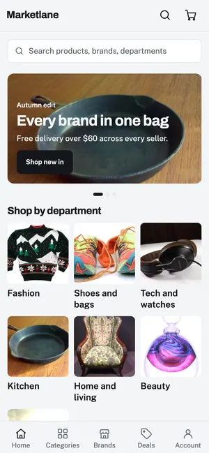 Multi-brand and department stores app home screen