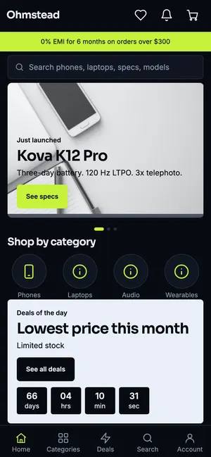 Electronics and gadgets app home screen