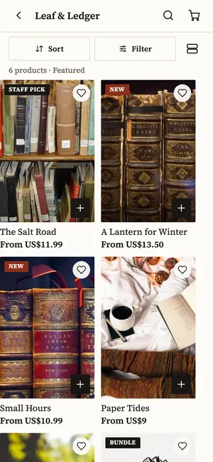 Books and stationery app collection or product screen