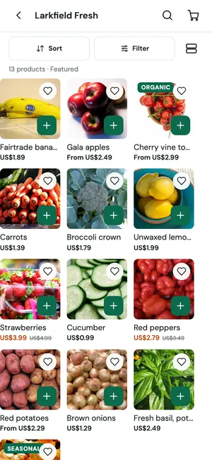 Grocery and quick commerce app collection or product screen