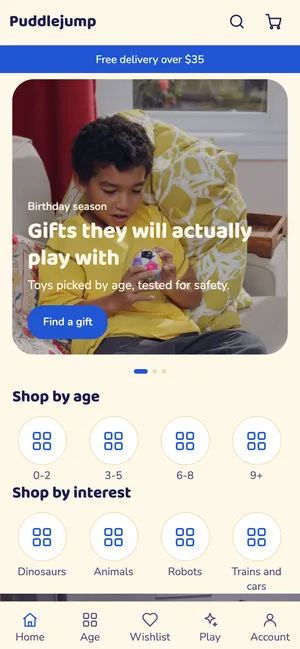 Kids and toys app home screen
