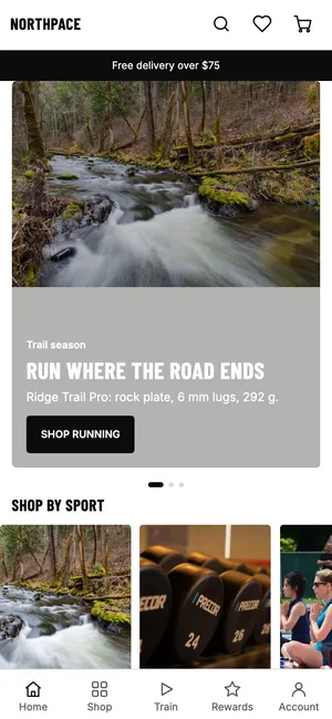 Sports and fitness app home screen